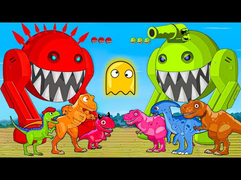 Extreme Giant Pacman vs Dinosaur Red T-Rex,Parasaurolophus, Tyrannosaurus-Jurassic World Adventures