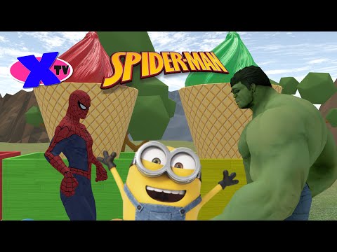 SPIDERMAN drives away Hulk from children's steam locomotive with ice cream