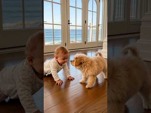 Good Morning with True Friendship #shorts #smile #goodmorning #babyandpuppy #aigenerated