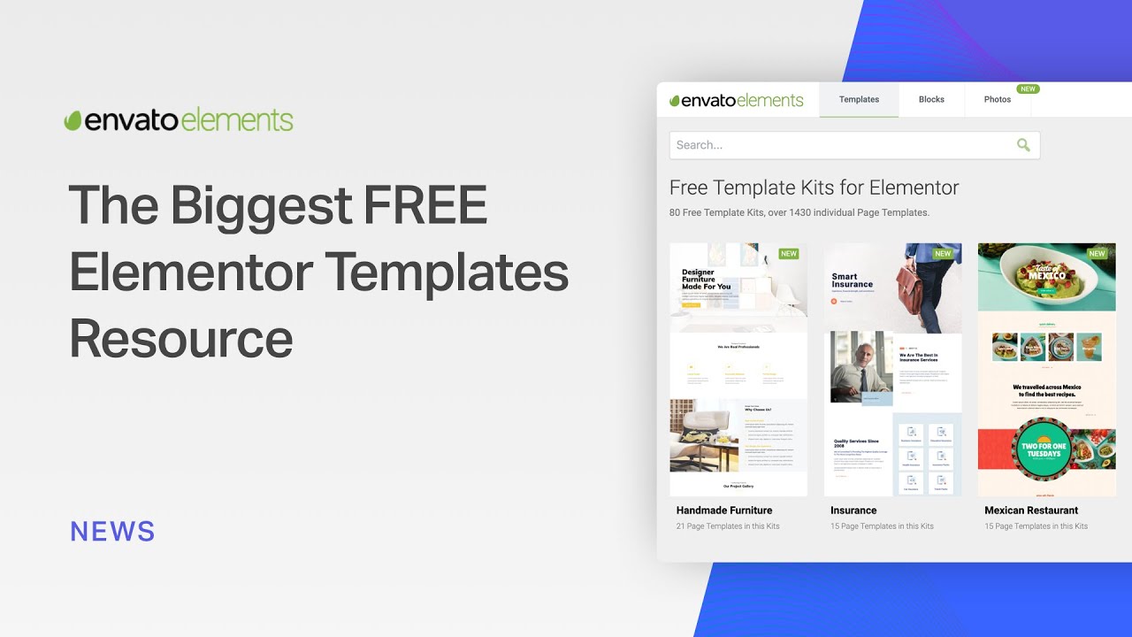 Envato Elements Launched, Featuring 2,000+ FREE Elementor Templates - Sites on WordPress