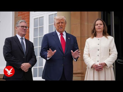 YouTube video thumbnail: Donald Trump's Speech Drowned out by Scottish Bagpipes as US President Greets Keir Starmer