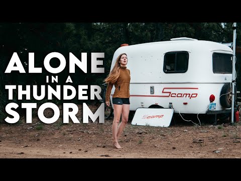 ALONE in a THUNDERSTORM // Off-Grid 13ft Scamp Trailer