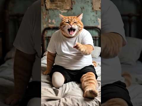 القط😼 مياو بيصنع رجل صناعي جديدة لأبو😲🐈 والنهاية غير متوقعة😱 #shorts #cat #funny #aiart #ai