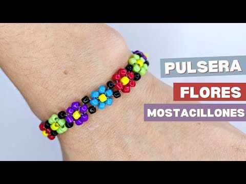 PULSERA FLORES DE COLORES CON MOSTACILLONES
