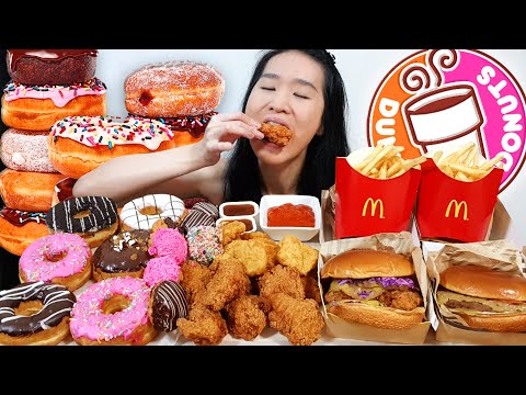 Massive Dunkin Donuts & McDonald's Mukbang! Buttermilk Crispy Chicken Sandwich & Angus Cheeseburger