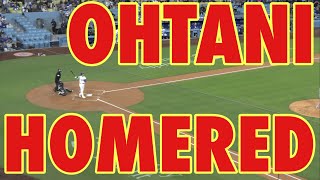 SHOHEI OHTANI homered (6). 448 ft. ⚠️OHTANI almost hit by foul balls in Dodgers Dugout⚠️ 4/16/2025