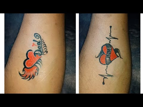 Beutiful mom and dad tattoo design with pen ❤️ || Heart tattoo design||Temporary pen tattoo