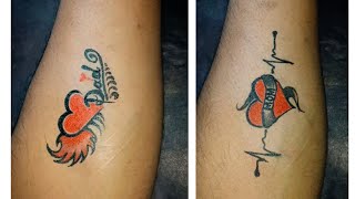 Beutiful mom and dad tattoo design with pen ❤️ || Heart tattoo design||Temporary pen tattoo