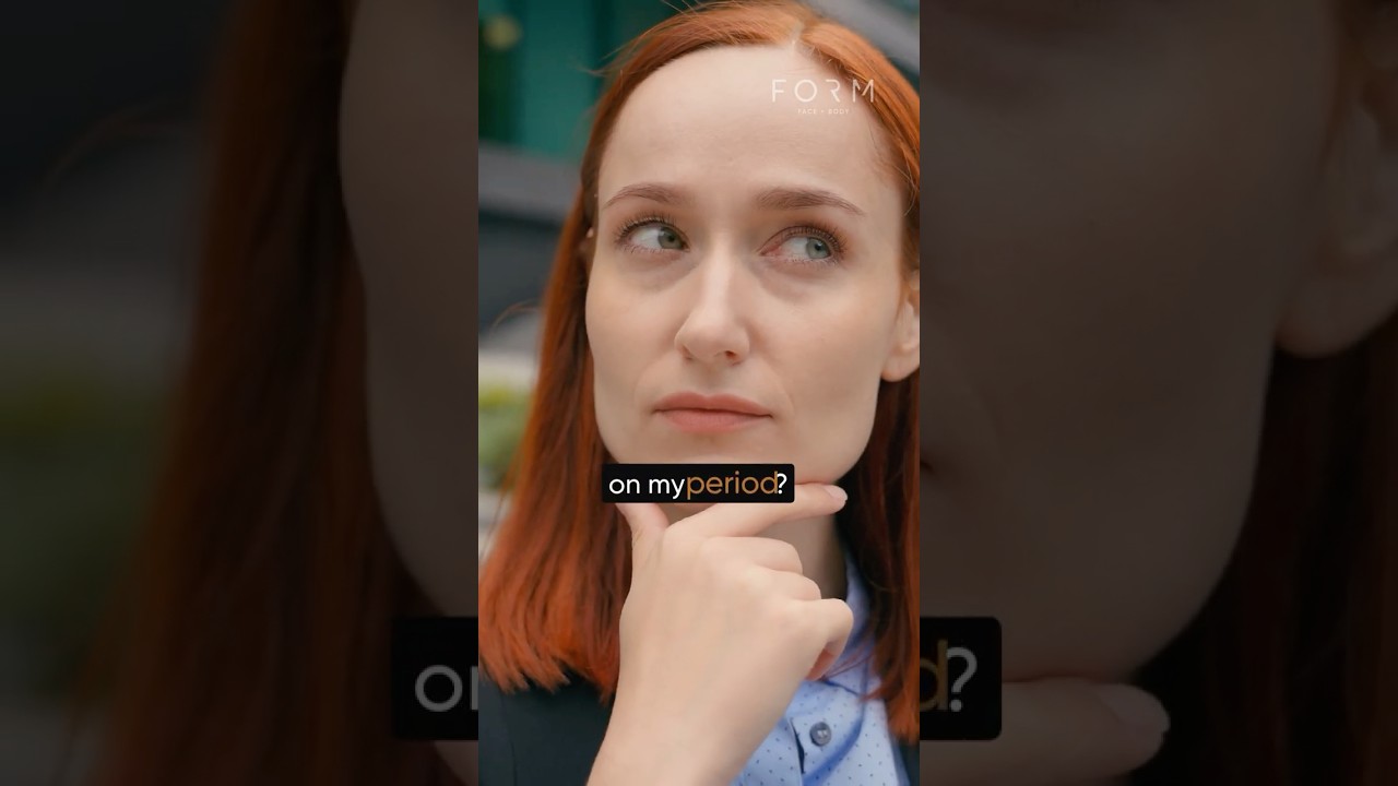 Woman pondering a question about her period.