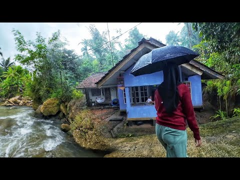 SUASANA SORE YANG TENANG, TURUN HUJAN DAN KABUT DI KAMPUNG NAMBAH BETAH, PEDESAAN SUNDA JAWA BARAT