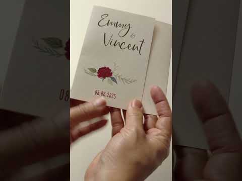 Trouwkaart boekje - Rode roos op kraft