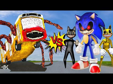 SONIC TAPES IN REAL LIFE VS BUS EATER VS CARTOON CAT GOLDEN - In real life