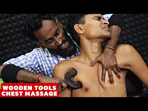 Wooden Tools Chest Massage by Tapas | Intense Head Massage for Sleep | Chiropractic Cracks | ASMR