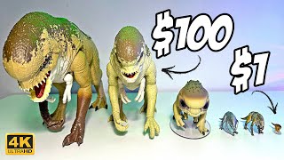 $1 vs $100 Jurassic World Dinosaur Toys - Distortus Rex, Spinosaurus, T-Rex, Giganotosaurus