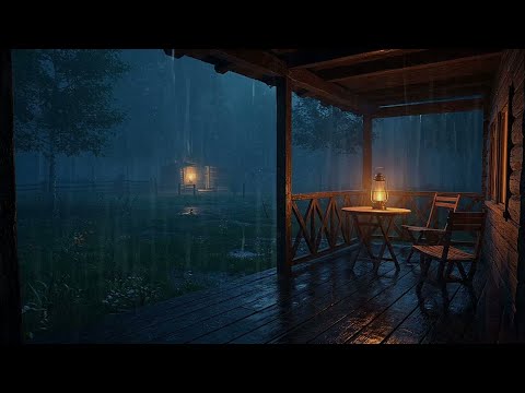 Rain Sounds on Rustic Cabin Porch – Peaceful Night Ambience | Thunder-Free