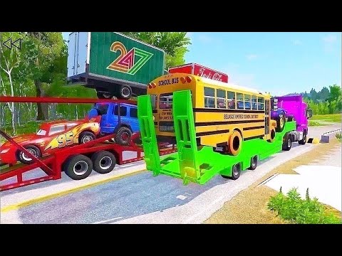 Double Flatbed Trailer Truck Vs Speedbumps Train Vs Cars Beamng.drive In Reverse!  #4