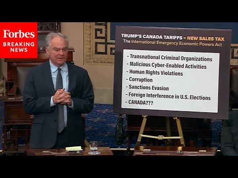 YouTube video thumbnail: 'Completely Illogical': Kaine Slams Trump For Using Fentanyl To Justify Tariff Emergency With Canada