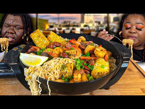 COOK WITH US!!! SEAFOOD BOIL RAMEN W/ CORN & SAUSAGE | MUKBANG EATING SHOW!!!