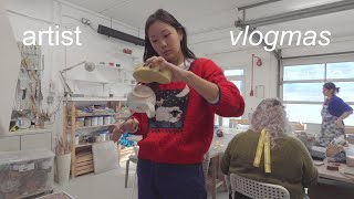 life painting, glazing mugs, cafe sketching, festive artist vlogmas