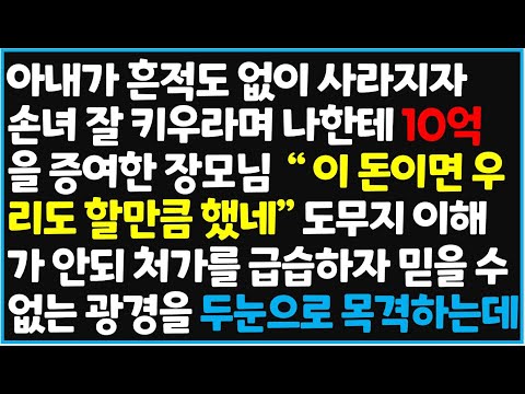 (신청사연) 아내가 흔적도 없이 사라지자 손녀 잘 키우라며 나한테 10억을 증여한 장모님 "이 돈이면 우리도 할만큼 했네" 도무지 이해가 안되 [신청사연][사이다썰][사연라디오]