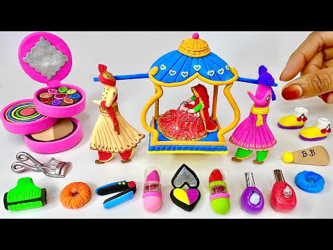 Diy How To Make Polymer Clay Miniature Makeup Set, Doll Bride, Eyeshadow, Lipstick | Makeup kit diy8