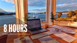8 Hour Study With Me | Pomodoro 50/10, Deep Focus, Cozy UK Ambience | No Music