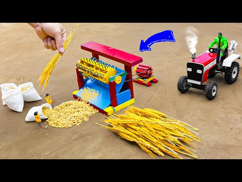 Diy tractor making mini threshing machine | toy tractors working on the farm