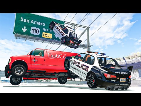 Here's Police Car Chases Crashes and Cliff Drops Marathon #1 - BeamNG DRIVE | SmashChan