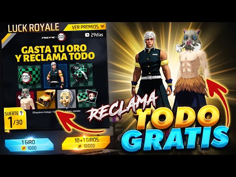 RECLAMA GRATIS TODA LA COLABORACION DEMON SLAYER LUCK ROYALE DE ORO ESPECIAL FREE FIRE