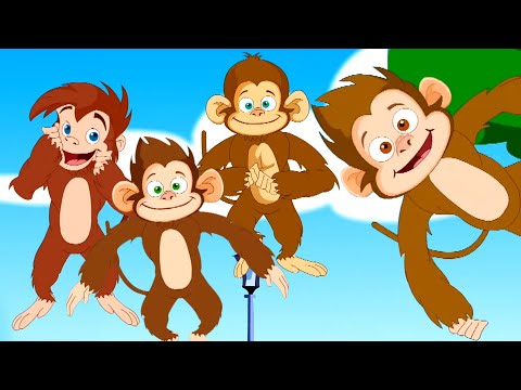 Five Little Monkeys Jumping On The Bed, Nursery Rhymes and Animals Song for Kids