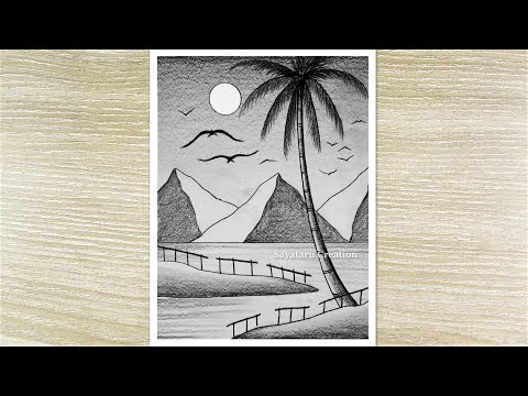 Beautiful Sunset Nature Drawing with Pencil   Easy Pencil Drawing for Beginners