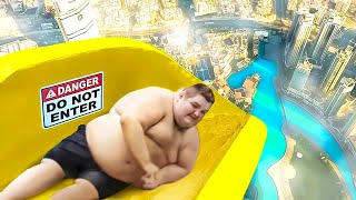 he couldn't escape the TALLEST water slide...