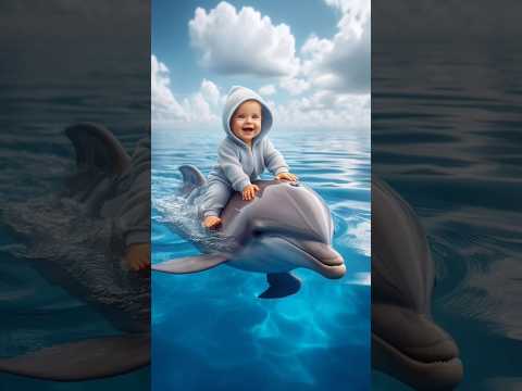 A cute baby swimming on the back of a whale || cat story #story #cartoon #baby #shorts