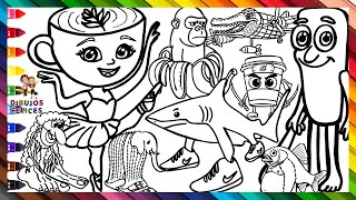Dibuja y Colorea 9 Personajes Italianos Brainrot 🪵☕🩰🦈👟🐒🍌🐊✈️🐟🐻🌈 Dibujos Para Niños
