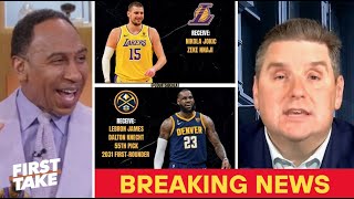 FIRST TAKE | Stephen A. proposes BLOCKBUSTER TRADE send LeBron to Nuggets and Jokic to Lakers