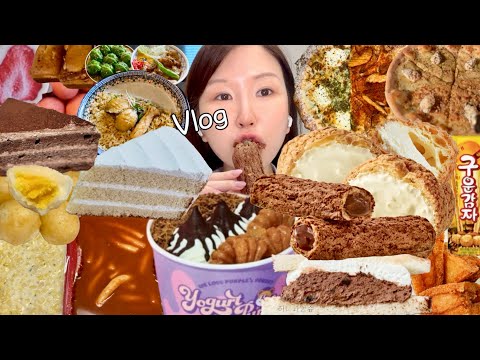 결혼식 한달 남았는데 입 터짐 (※7일 폭식 브이로그🤤) 장인약과 두바이빙수, 메가커피 디저트 특집, 콘치즈 신전 먹방, 과자, 떡, 케이크, 피자, 동결건조딸기, 셀리맥스