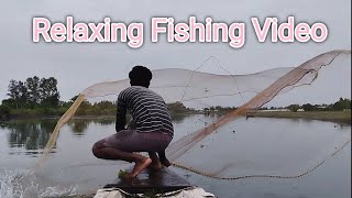 Village Fisherman Casting Net in River | Peaceful Fishing Video