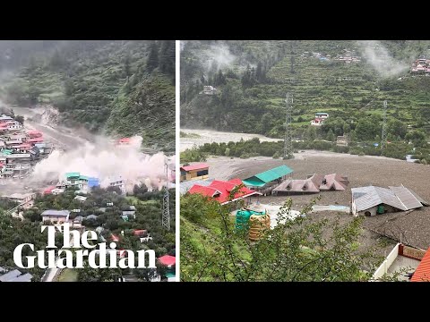 YouTube video thumbnail: Footage Shows Raging Flash Flood Tearing Into Indian Town of Dharali