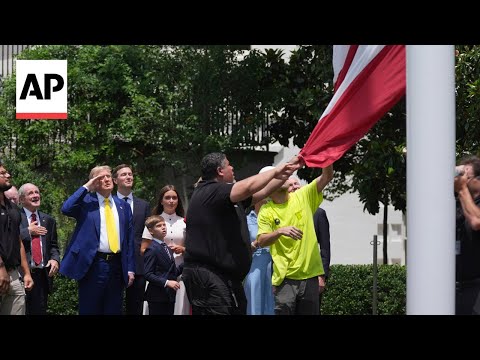 YouTube video thumbnail: Trump Watches US Flag Being Raised on New Pole at the White House