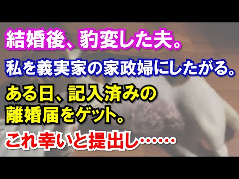 結婚後、豹変した夫。私を義実家の家政婦として扱おうとする。ある日、夫と喧嘩。記入済みの離婚届を突きつけられたので、ありがたくいただいて提出。離婚成立を知らない夫はなおも横暴な態度だったので……