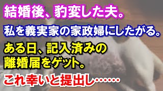 結婚後、豹変した夫。私を義実家の家政婦として扱おうとする。ある日、夫と喧嘩。記入済みの離婚届を突きつけられたので、ありがたくいただいて提出。離婚成立を知らない夫はなおも横暴な態度だったので……