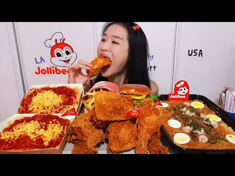 Extremely Satisfying Jollibee Mukbang! Spicy Chickenjoy, Jolly Spaghetti - ASMR Eating Less Talking