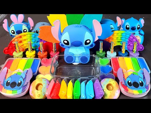 ASMR stitch RAINBOW Slime Mixing Makeup,Parts, Glitter Into Slime!#ASMR#satisfying#slime