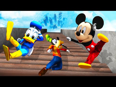 GTA 5 Mickey Mouse Team Crazy Long Stair Jumps & Ragdolls (Funny)