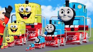Big & Small Thomas the Train on Cola Wheels vs SpongeBob the Train vs Mr. Incredible | BeamNG.Drive