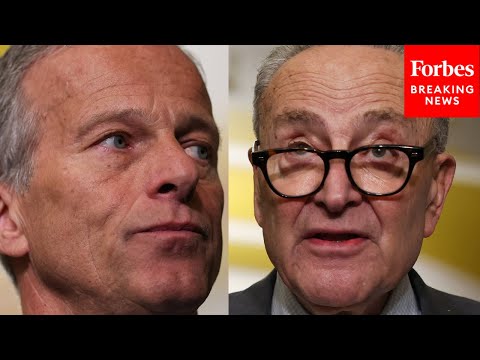YouTube video thumbnail: 'I Guess He's Forgotten His Own Words': Thune Quotes Chuck Schumer On Previous Government Shutdowns