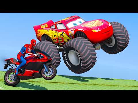 HOMEM-ARANHA e MCQUEEN vs RAMPA DO GODZILLA - GTA V