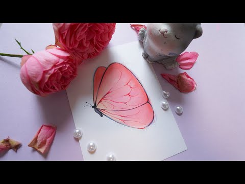 Oil Pastel Drawing - Pink Butterfly | with colored pencils