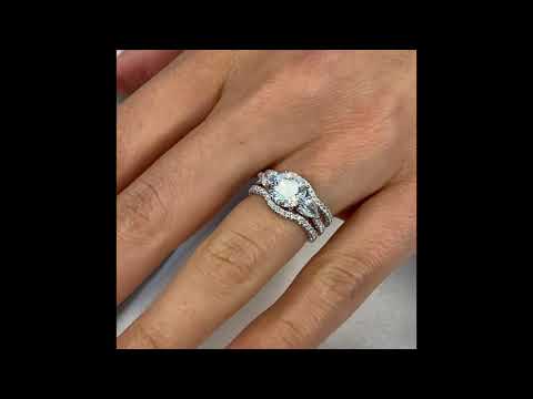 Three-Stone Engagement Ring with Curved Wedding Bands