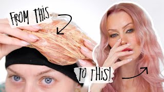 🍊orange to rose gold/dusty pink👅 HAIR MAKEOVER! - vitamin c color remover method explained 